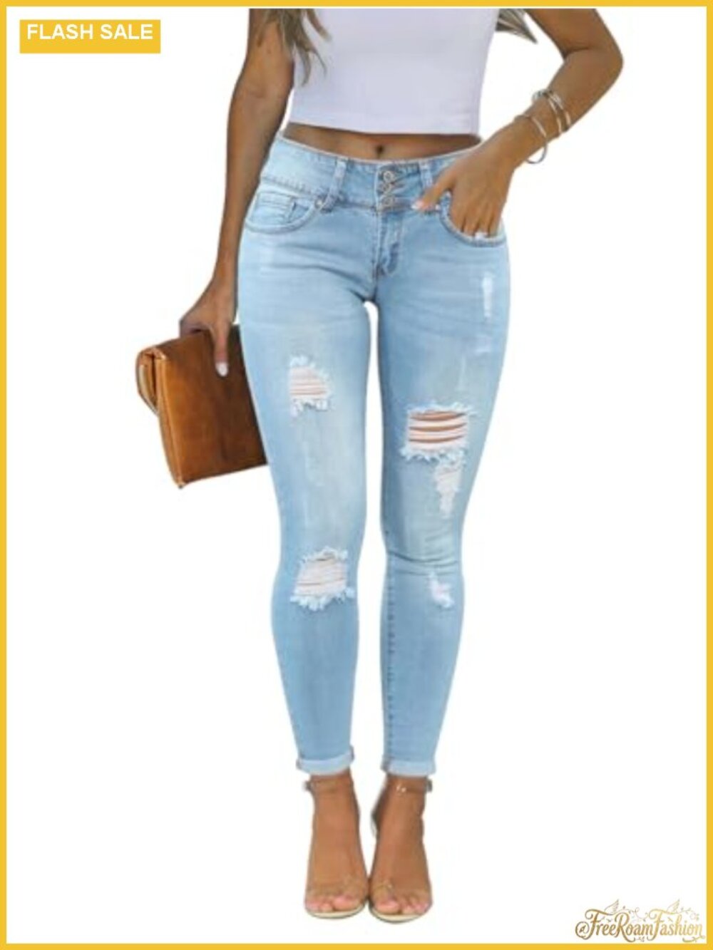 Women's Skinny Ripped Trendy Jeans Distressed Stretchy Denim Pants